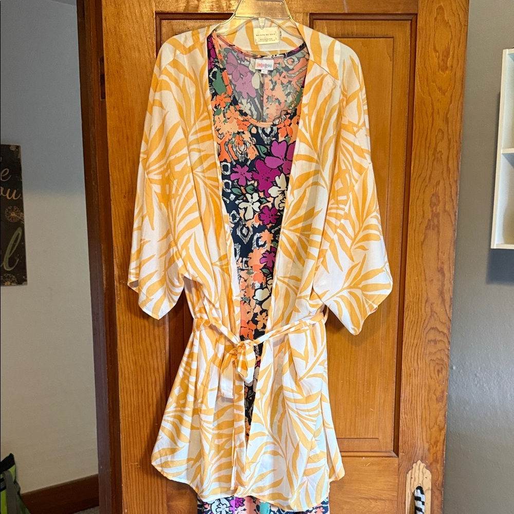 Yellow Leaf Print Women's Swim Coverup